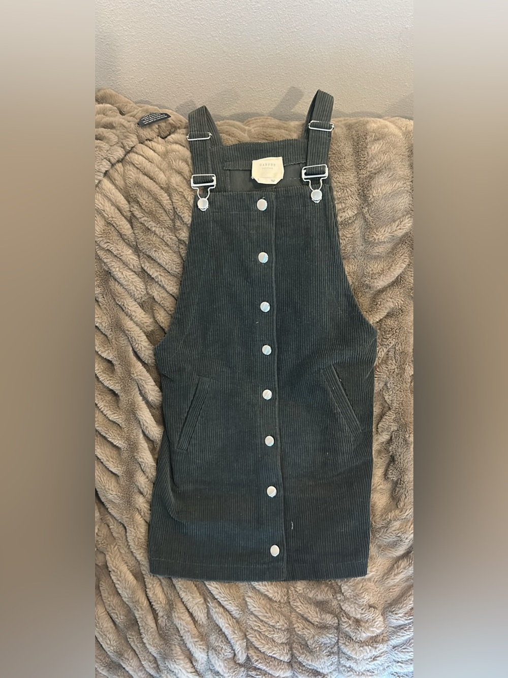 Corduroy Button-Front Pinafore Dress in Dark Green